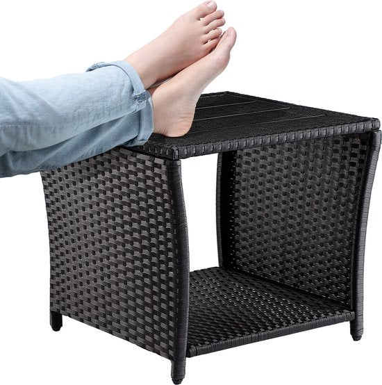 Casaria Polyrattan Bijzettafel - WPC Tafelblad 45x45x40cm – Zwart