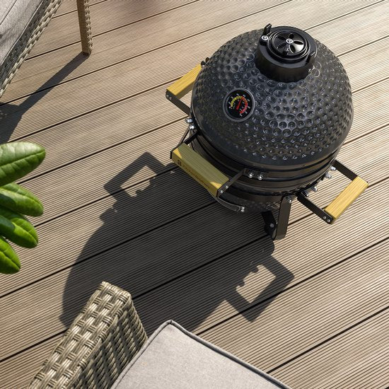 KitchenBrothers Kamado BBQ - 13 Inch Houtskool Barbecue - 27⌀ cm - PFAS-vrij - Deluxe Set - Egg BBQ met Accessoires inclusief Hoes - Grijs