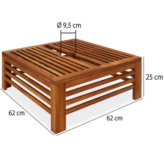 Casaria Parasolvoet Tafel – Weerbestendig Acaciahout – Ø8 cm Parasolgat – 62 x 62 x 26 cm – Bruin