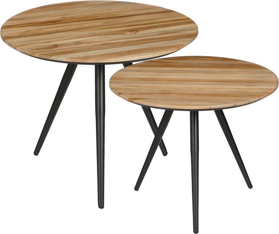 Mica Decorations Jailey Bijzettafel - Set van 2 - H49 x Ø50 cm - Gerecycled Hout - Bruin