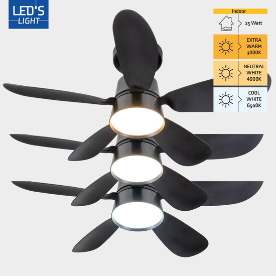 LED's Light - Zwarte plafondventilator met lamp - Ø 53 cm - Instelbare lichtkleur - 25W 1100 LM 3000K/6500K - Plafondlampen met Ventilator & Lamp