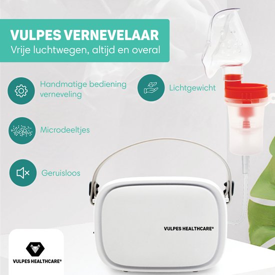 Vulpes Goods® HealthCare – Ultrasone Vernevelaar – Inhalator – Voor Kinderen, Volwassenen & Baby’s – 3 Mondstukken