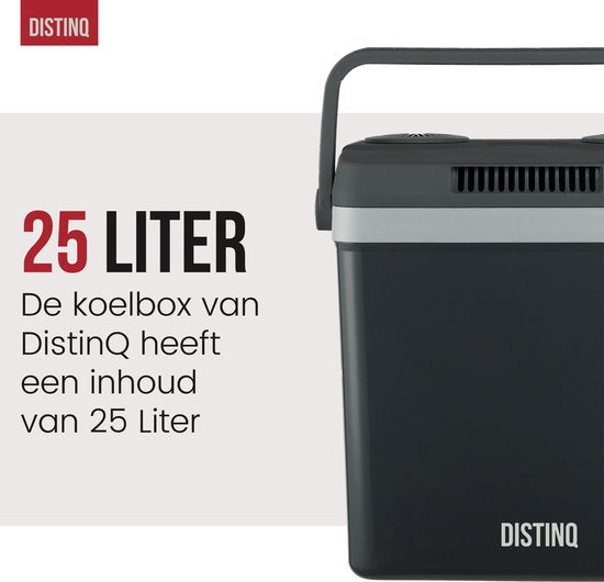 DistinQ Elektrische Koelbox voor Auto en Camping – Koelbox Elektrisch met Verwarmingsfunctie - 12v 230 Volt – 25L - Grijs