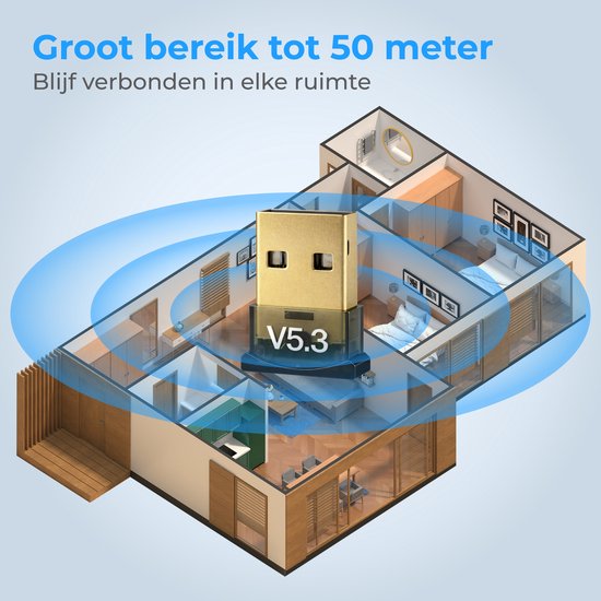 Nuvance Bluetooth-adapter - 5.3 - Bluetooth-ontvanger - USB - Bluetooth-dongle PC - Geschikt voor Windows 11/10/8/7