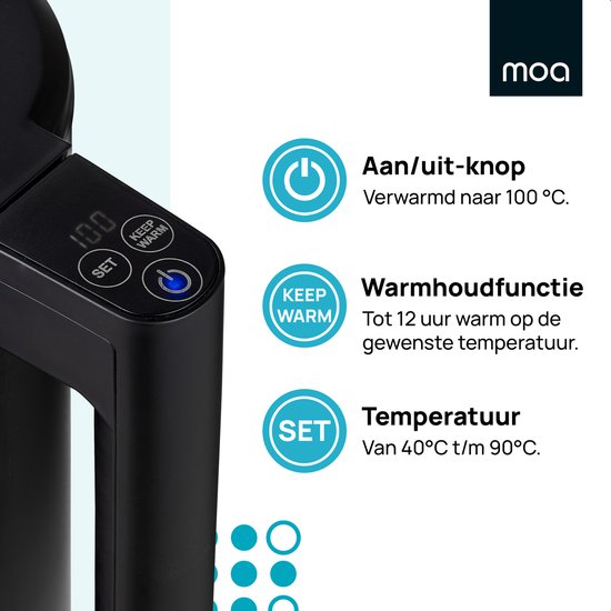 MOA Waterkoker met Temperatuurregeling - 1,7 Liter - Dubbelwandig - Warmhoudfunctie - Elektrische Waterkoker - 2200W - Zwart