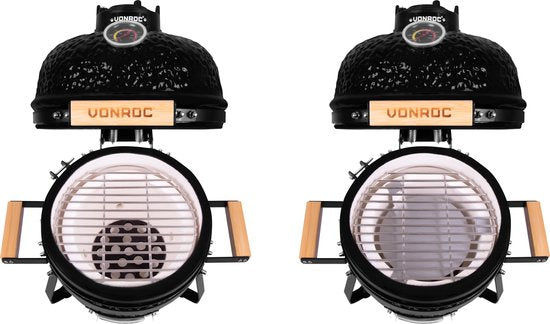 VONROC - BBQ - Kamado - 13" - Met beschermhoes, plate setter & onderstel - Houtskoolbarbecue – Keramisch