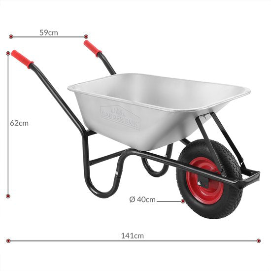Gardebruk Kruiwagen 100L - Luchtband - 250kg Draagkracht Zilver