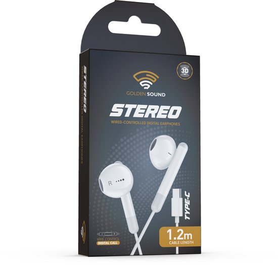 Golden Sound bedrade oordopjes - Oordopjes met draad en microfoon - USB-C aansluiting