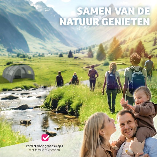 tectake® - Tunneltent voor 6 personen - Familietent op stahoogte - Voortent - Campingtent grote slaapcabine met grondzeil - 4 ramen, waterafstotend, 480 x 350 x 195 cm, donkergrijs/lichtgrijs