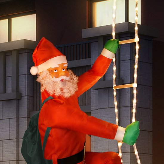 Kerstman op touwladder - 240cm - LED