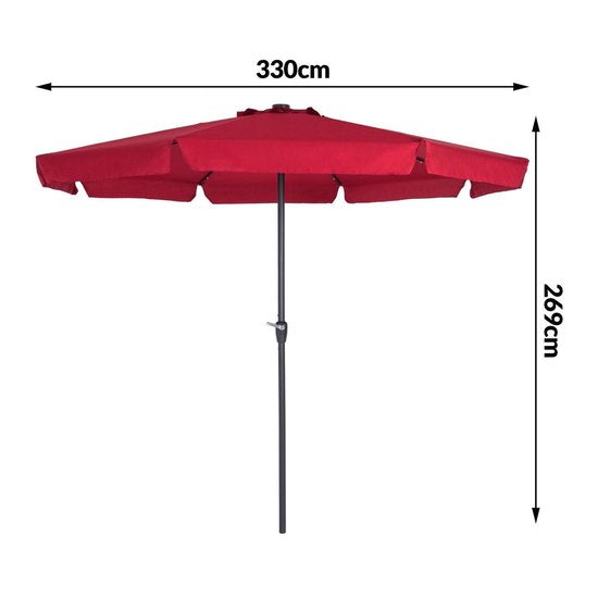 Kingsleeve Parasol - LED-verlichting 330 cm Solar - Rood