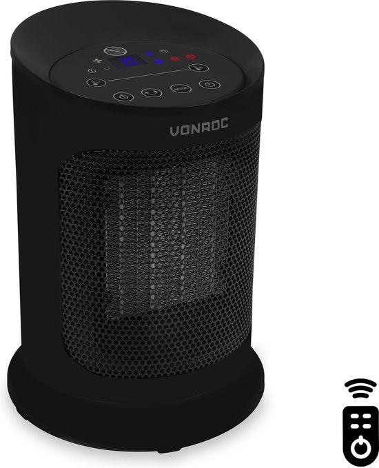 VONROC Elektrische kachel - ventilatorkachel - 1200W/1800W - keramisch - 3 standen - thermostaat - timer - LED-scherm - zwenkfunctie – incl. afstandsbediening - 20m2