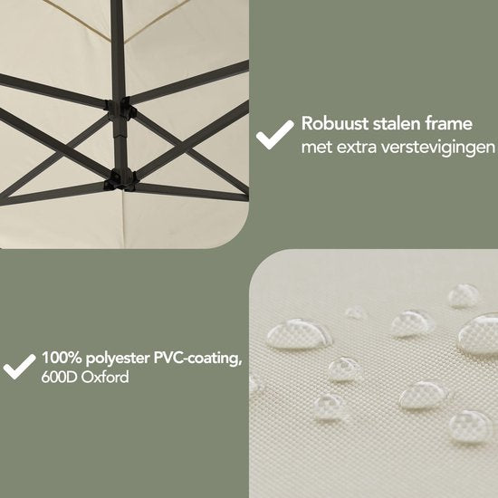Brixy Partytent - Paviljoen - Easy Up - Opvouwbaar - Met Zijwanden - Waterdicht - Met Draagtas - 300 x 300 cm – Crème