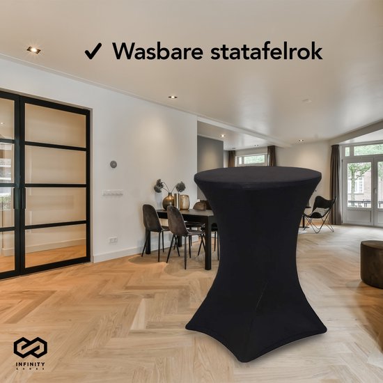 Infinity Goods 2x Stevige Zwarte Statafel + 2x Zwarte Statafelrok - Partytafel - Robuust en Weersbestendig - Inklapbaar - 80cm x 110cm - Feest