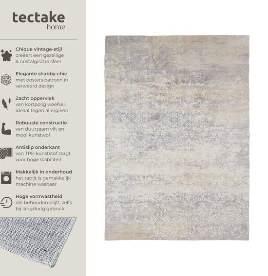 tectake® Vintage design tapijt - Dalia - Laagpolig vloerkleed voor woonkamer, kinderkamer, slaapkamer of hal - Wasbaar - Div. afmetingen - 200x274cm - beige