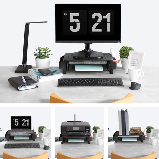 LifeGoods Monitorstandaard - Monitor Verhoger - Beeldscherm Verhoger - Verstelbaar - 37 x 23,5 x 10 cm - Metaal - Zwart