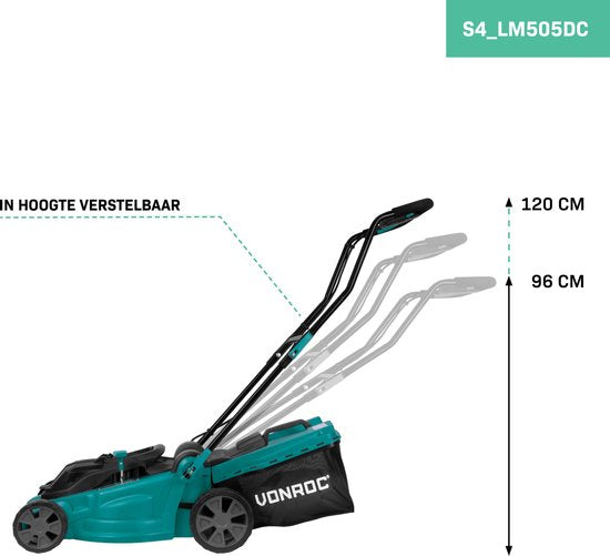 VONROC Accu grasmaaier 40V – 38cm – Centrale hoogteverstelling – Incl. twee 4.0Ah accu’s en dubbele snellader