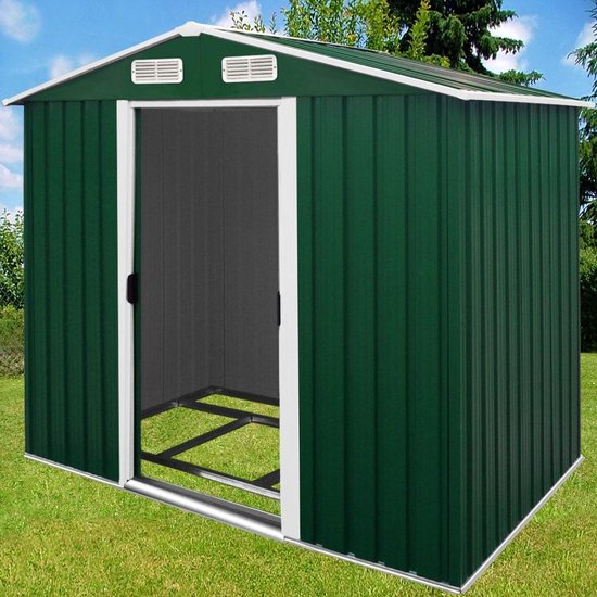 Gardebruk Metalen Tuinhuis - 1,8m² Fundering Schuifdeuren - Groen