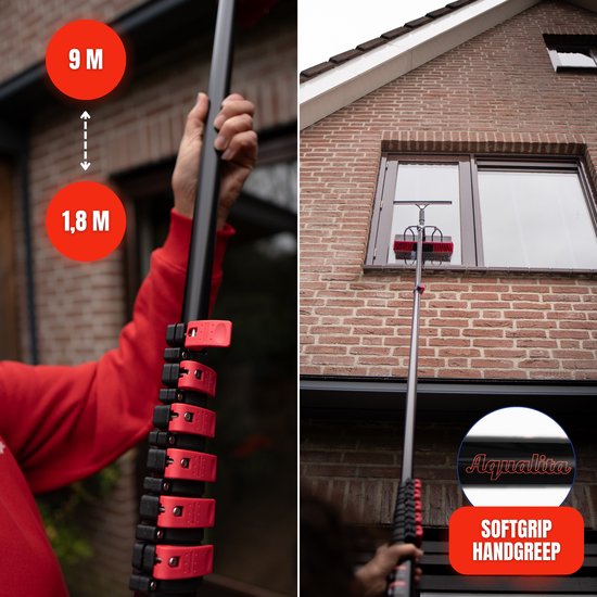 Aqualitá Telescoopsteel Ramenwassen - 9M - Waterdoorvoer - Zeem - Ramenwasser - Zonnepanelen Reiniger
