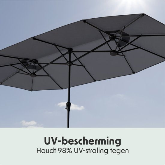 LifeGoods Dubbele Parasol - Tuin - 220x400cm - tot 8 Personen - Waterdicht - UPF50+ - Donkergrijs