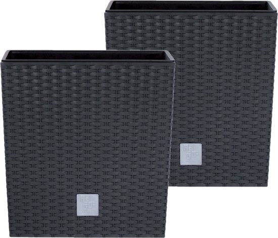 Prosperplast Bloempot/plantenpot Rato - rotan look - met binnenpot - antraciet - 40 x 40 x 41 cm - kunststof