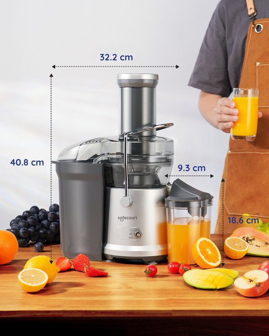 Safecourt Kitchen Sapcentrifuge – 3 Snelheden & Schuimseparator – 1200 W – 32 x 19 x 41 cm – Zilver