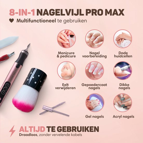 Vulpes Goods® BeautyCare - Elektrische Nagelvijl - Draadloos & Oplaadbaar - 11 Nagelfrees Bitjes en 96 Schuurrolletjes en Draagtas - Manicure en Pedicure set - PRO Versie