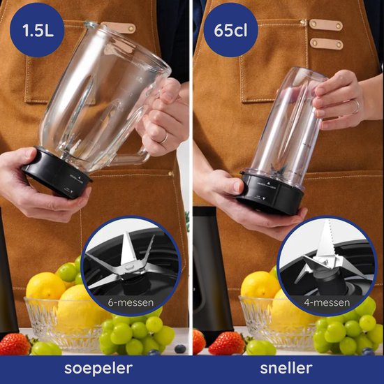 Safecourt Kitchen Blender - Krachtige 1200 Watt Blender met To-Go Beker - 3 Standen - Zwart