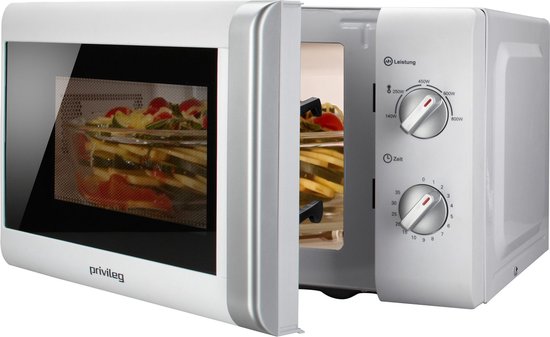 Privileg – Solo Magnetron – 44x33x25,8 cm – Zilver Metaal & Kunststof – 800 Watt & 20 Liter – 5 Vermogensniveaus & Ontdooifunctie – Compacte Keukenmagnetron – 64111926