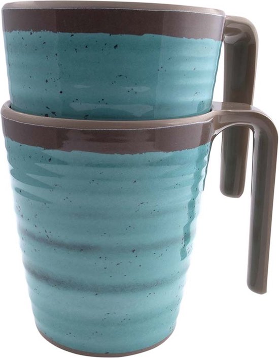 Bo-Camp - Mok - Halo - L - Melamine - 4 Stuks - Aqua
