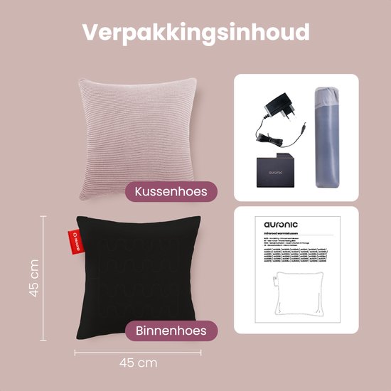 Auronic Warmtekussen - Gebreid - 45x45 CM - Draadloos Warmtekussen - Oplaadbaar - Elektrisch kussen - Infrarood - Roze