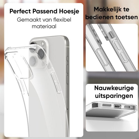 Telefoonhoesje Doorzichtig Geschikt voor Iphone 15 Pro Hoesje Transparant Met Screenprotector Beschermglas