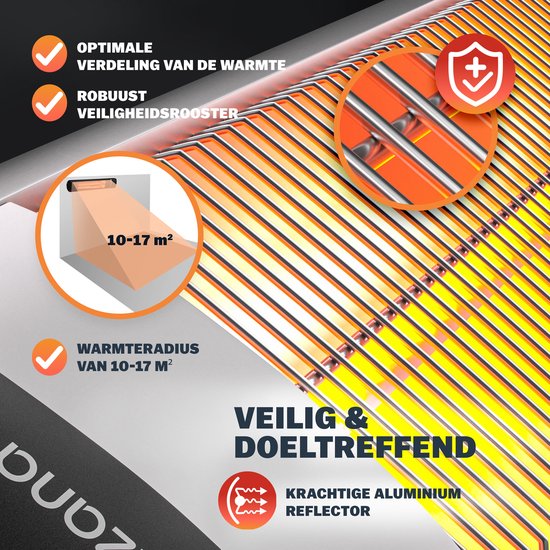 Monzana Infraroodstraler 2500W - 3 Verwarmingsniveaus - Zilver