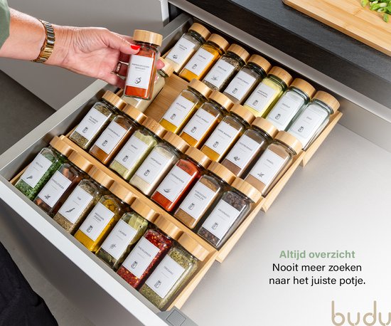 Budu Kruidenpotjes Vierkant - 28 stuks - Met Deksel - Kruidenstrooier - Incl. Stickers, Blanco Labels, Krijtstift & Accessoires - Kruiden potjes