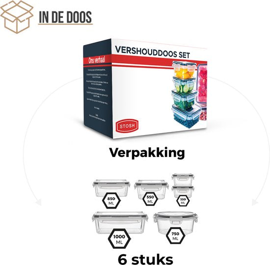 Stosh Vershoudbakjes - Meal Prep Bakjes - Diepvriesbakjes - Voedselcontainer - 6 stuks - Plastic - BPA vrij
