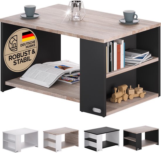 CASARIA Salontafel Opbergvakken – Draagvermogen 50kg 90x59x48cm – Hout Grijs