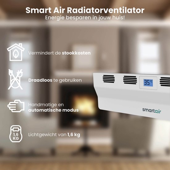 SmartAir Boost - Draagbare Radiatorventilator - Universeel - Energiezuinig - Draadloos, oplaadbaar en automatisch - Radiator Ventilator – Wit