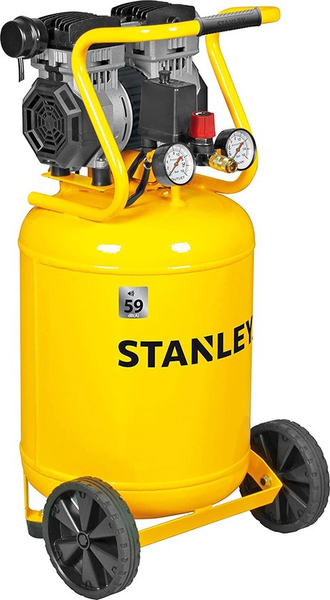 Stanley Compressor, olievrije luchtcompressor, low noise compressor, verticaal, 1 pk, 8 bar, tankinhoud 50 L