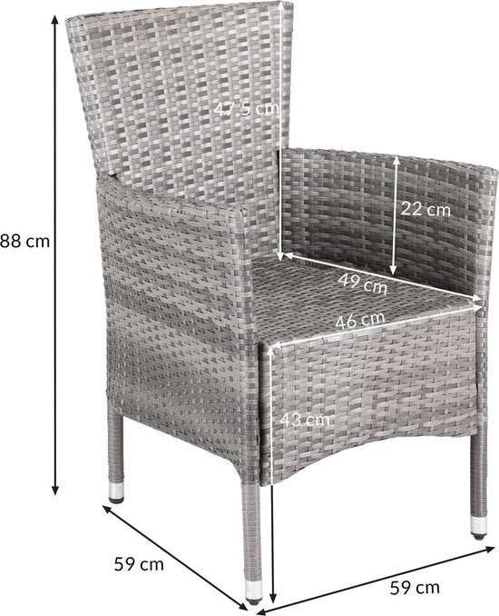 Casaria Polyrattan Tuinstoel - 2 Stuks Stapelbaar & Kussens - Grijs
