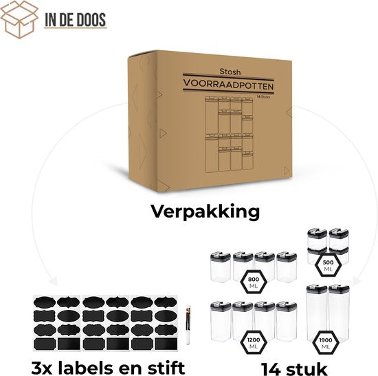 Stosh Voorraadpotten - Voorraadbussen - Snoeppot - 14 Stuks - BPA vrij - Kunststof