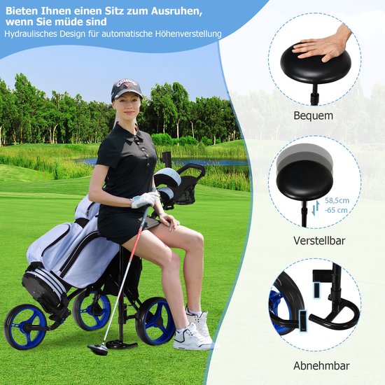 Coast Golftrolley, golftrolley, golftrolley, golfwagen, inklapbaar, golfcaddy golf push cart van aluminium, golfcaddy met parapluhouder, T-stukhouder en opbergtas
