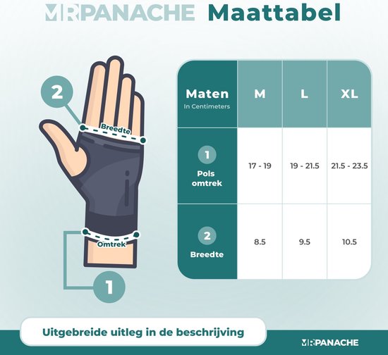 MR. PANACHE Polsbrace - Polsbrace rechts - Polsbrace links - Polsbrace Carpaal Tunnel Syndroom - Polsband - CTS Polsbandage - Duimbrace - RSI pols brace - Universele Polssteun - Hand brace sports - Krachttraining - Polsbeschermers - Maat M - Zwart