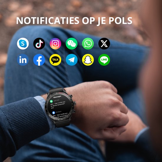 Maoo Titan AMOLED Smartwatch Heren – 45 mm – Stainless Steel & 2 TPU Bandjes – Multisport – Hartslagmeter, Slaapmonitor & Stappenteller – iOS/Android – Zwart