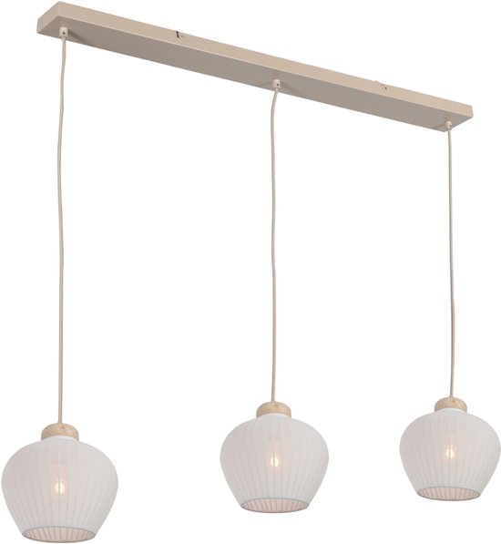 Anne Lighting - hanglamp - Travino - crème - linnen metaal steen - grote eettafellamp - E27 - 4599CR