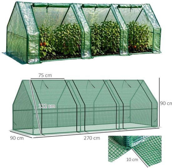 Ceruzo Kweekkas 270 cm – Foliekas – 3 Deuren – Broeikas – Tuin - 270 x 90 x 90cm