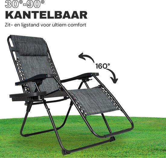 Vaive Luxe Tuinstoelen Duoset - Verstelbare Tuinstoel en Ligstoel - 30°-90° Verstelbaar - Tuin - Metaal - Zwart