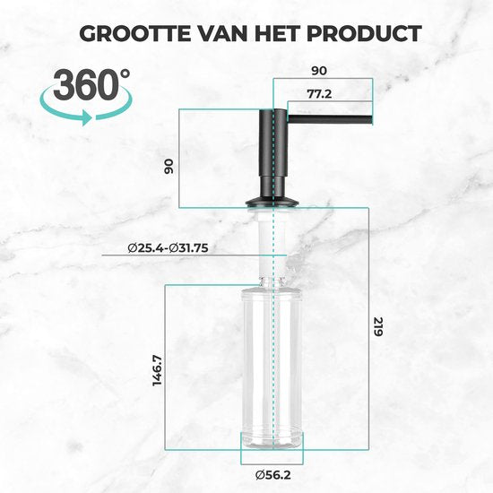 Mizzo Zeepdispenser 300ML - Zeeppompje Zwart - Inbouw Keukenblad - Zwart