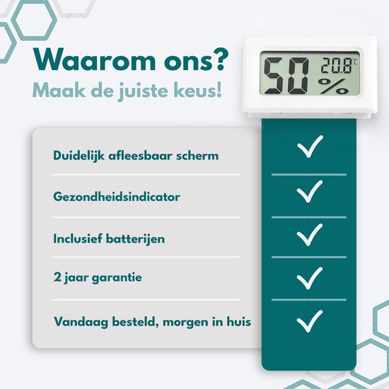 Ease Electronicz Hygrometer - Weerstation - Luchtvochtigheidsmeter - Thermometer Voor Binnen - Incl. Batterijen