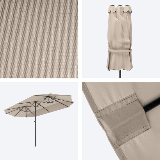 LifeGoods Dubbele Parasol - 270x460cm - tot 15 Personen - Waterdicht - met Hoes - Taupe