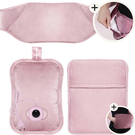 STAUS&BACH Bellune - Elektrische kruik met hoes - Warmwaterkruik met 3 warmtestanden (50°C tot 65°C) - 2 tot 10 uur Warm - Warmtekruik voor baby - Buikverwarmer, nekverwarmer en rugverwarmer - Menstruatie warmteband - Roze